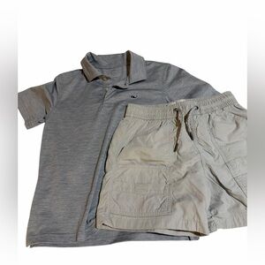Vineyard Vines Heather Gray Polo and Light Tan Shorts Set